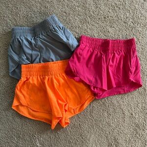 Women’s Athletic Shorts - 3 pair Orange, Gray, and Pink with pockets